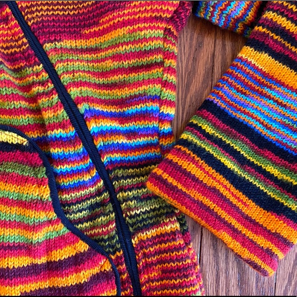 Chunky Wool Rainbow Sweater Jacket from Nepal - Picture 4 of 14